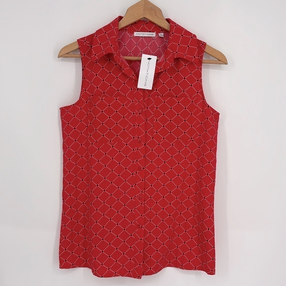 Notations Sleeveless Collared Button-Front Blouse… - image 2